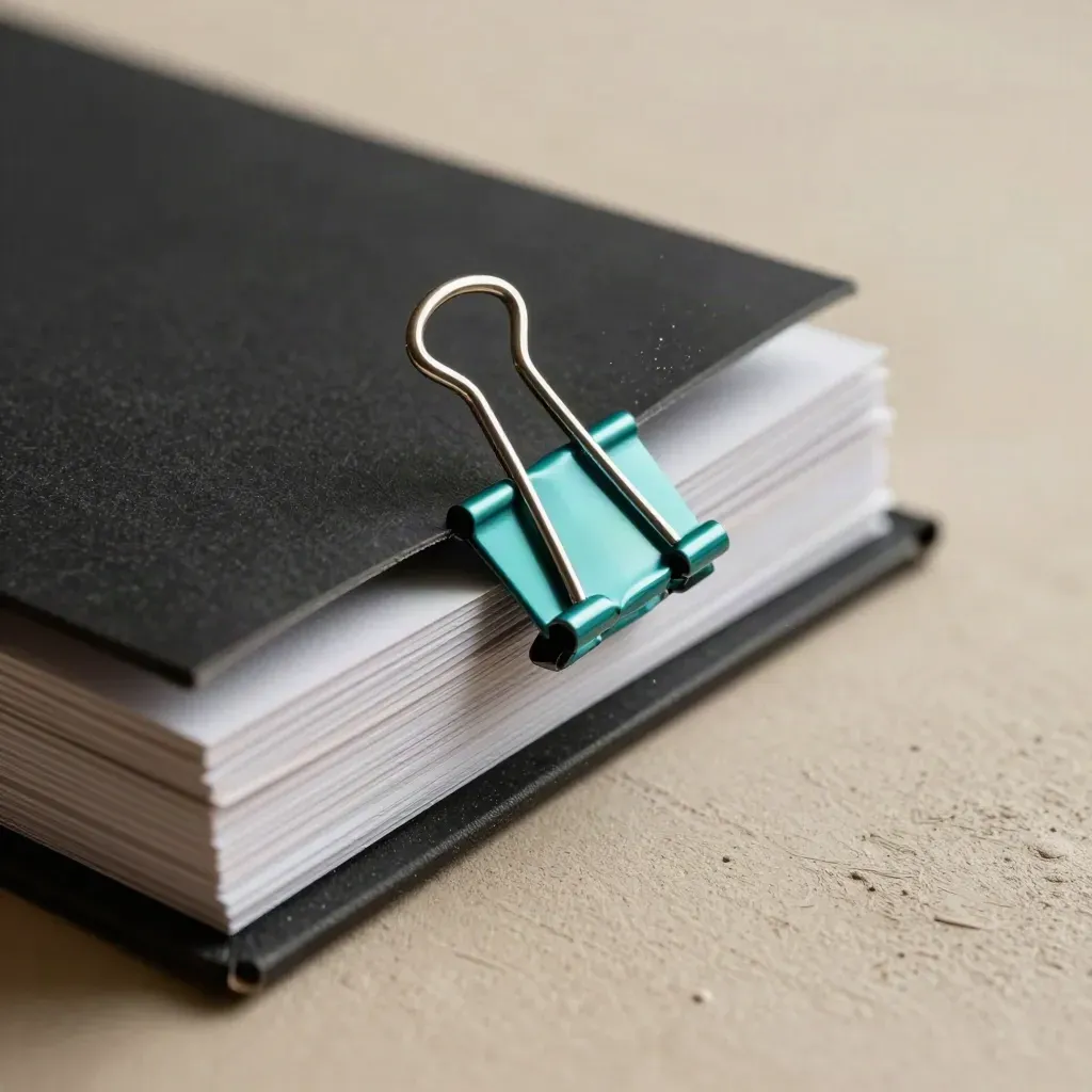 Macro still life of a studio proof deck with clips and cards on plaster, teal accent, soft light.